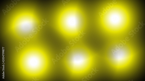 Six bright yellow lights shining on a dark background with a gradient effect  abstract lighting pattern noise texture
