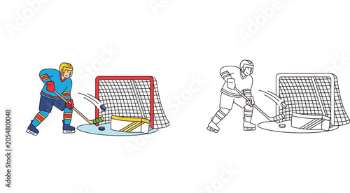 Photography Professional ice hockey player shooting puck at goal vector illustration with li