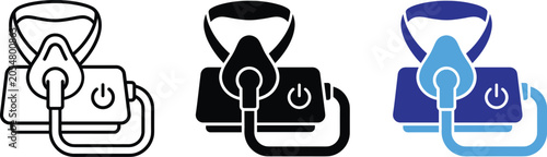 Medical Oxygen Concentrator Machine Icon Set Line Solid Blue Flat Vector Illustration Design