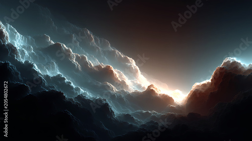 Dramatic Dark Cloudscape with Glowing Horizon Light, Cinematic Abstract Sky Background for Branding Banner and Digital Artwork