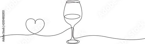 Wine Glass and Heart One Line Art Minimalist Continuous Line Drawing Vector