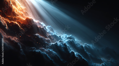 Powerful Sun Rays Through Storm Clouds, Inspirational Nature Background for Motivation and Advertising Visuals