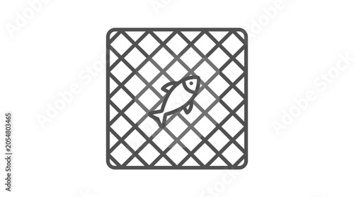 Fotografija Single fish caught in fishing net mesh icon.