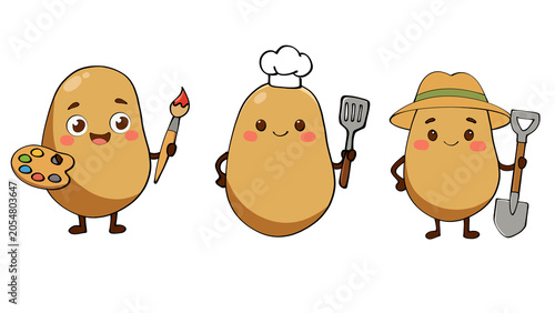 Cuadro en lienzo Cute potato cartoon character profession set