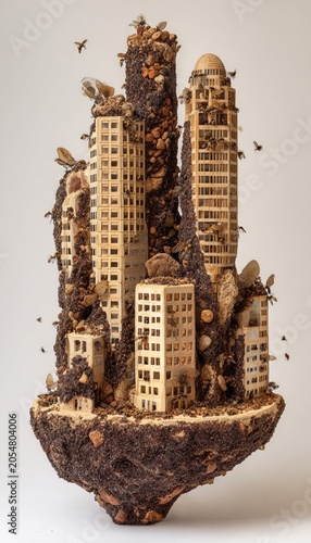 Terraforming bee colony sculpting mud skyscrapers, architectural marvel