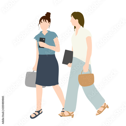 会話しながら歩く女性2人のイラスト