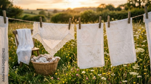 41. Vintage Lace Linens in a Wildflower Meadow