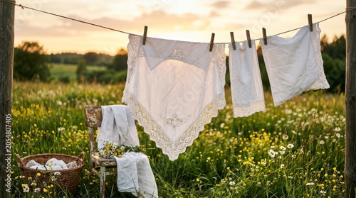 41. Vintage Lace Linens in a Wildflower Meadow