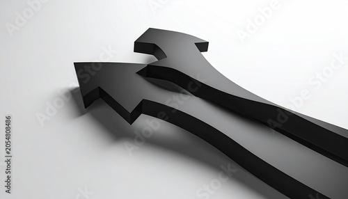 Two shiny black arrows diverging, showing choices on white ground