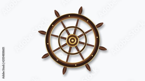 Animated nautical ship steering wheel spinning steadily with detailed wooden helm design on navy blue background