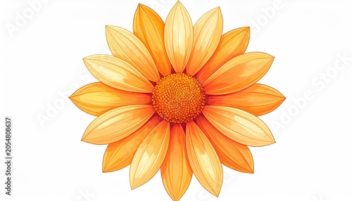 Top-down view of a symmetrical orange daisy-like flower, white