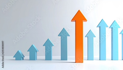 Orange arrow towers over blue arrows, symbolizing growth and leadership