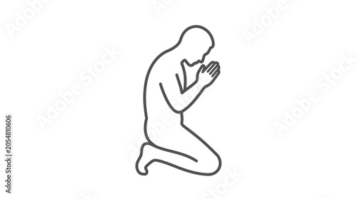 Fotografie Person kneeling and praying line art icon.