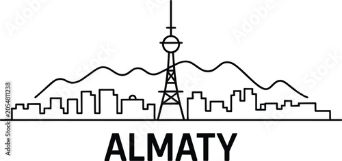 Photos Almaty city skyline vector illustration featuring the famous tv tower and mounta