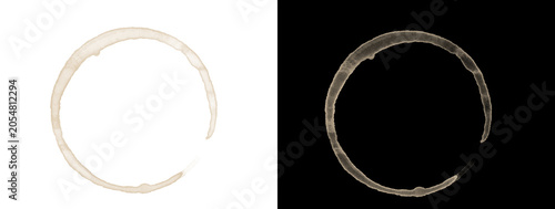Foto Circular coffee ring stain textured edge isolated on white and black