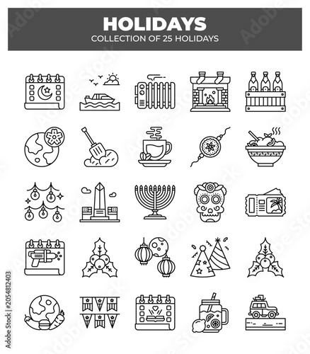 Collection of 25 Holidays. Festive Calendar Icons