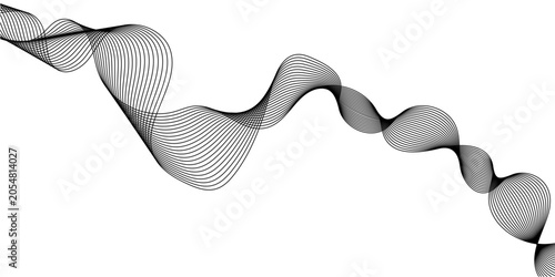Schilderij op canvas Abstract overlapping ribbon wave lines, smooth curved black pattern, modern digi