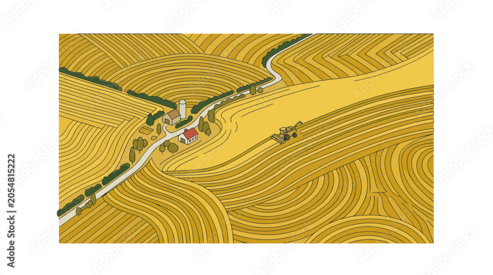 Fototapeta premium Aerial view of golden wheat harvest with a combine harvester