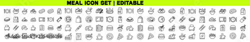 Meal Icon Set. Food, Dining, Restaurant and Nutrition Editable Line Vector Illustration Collection