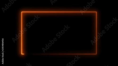 Neon Rectangle Picture Frame Icon Animation Glowing orange Color neon box round shape screen rotation border frame effect seamless footage smooth line wallpaper on black background