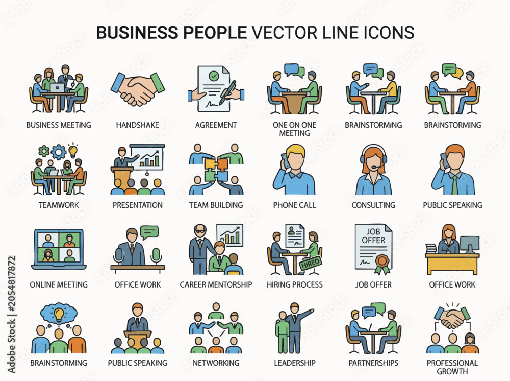 Naklejka premium Business People Vector Line Icons Set.