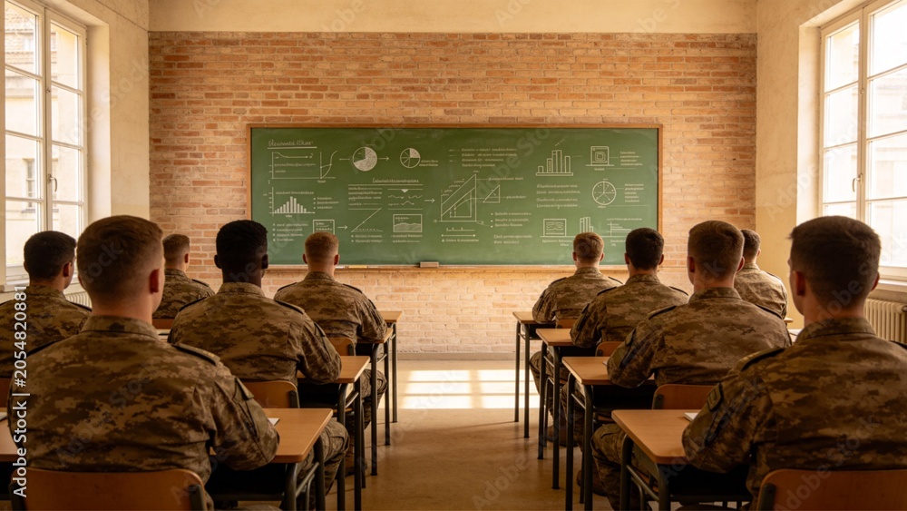 Fototapeta premium Soldiers in classroom attending lecture