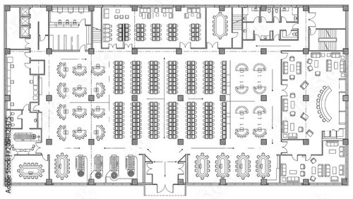 Vector Art of Architectural Blueprint Casino Floor Plan with Gaming Tables Seating Areas and Interior Layout