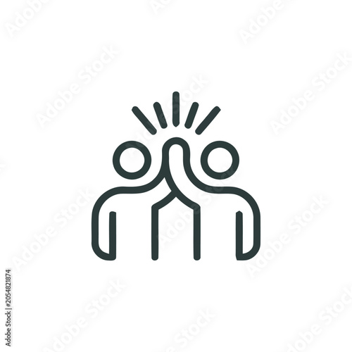Minimalist line icon of two people giving a high five, representing teamwork, collaboration, and success