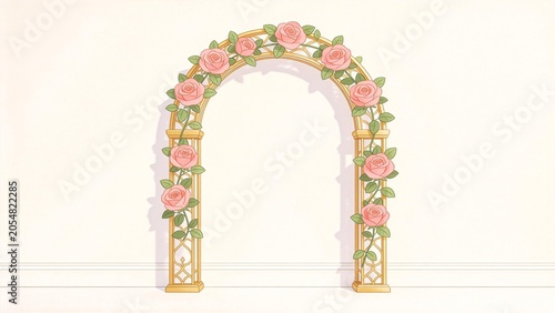 Golden arch with pink roses