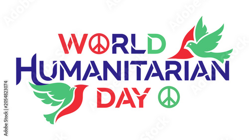 Fotografie World Humanitarian Day: Celebrating global compassion and the spirit of service with doves of peace and the iconic peace symbol, inspiring acts of kindness worldwide