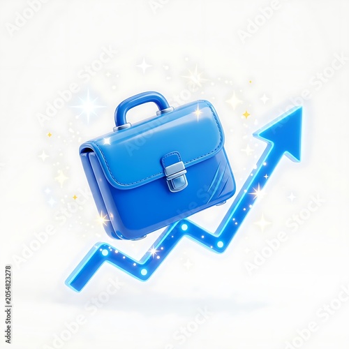Business growth concept with briefcase and upward arrow.