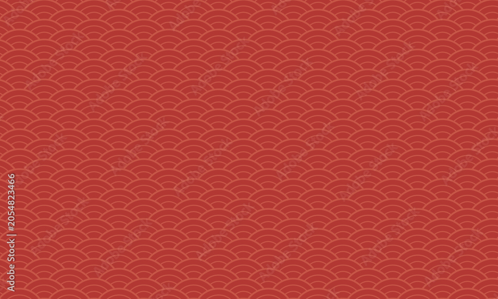 Fototapeta premium Asian wave seamless pattern. Red japanes print with geometric traditional ocean shapes. Vector