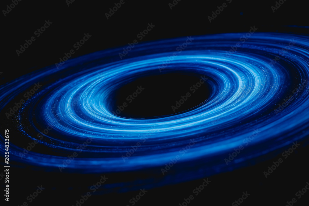 Naklejka premium A luminous blue concentric ring structure set against the dark void of deep space, representing a cosmic astronomical phenomenon.