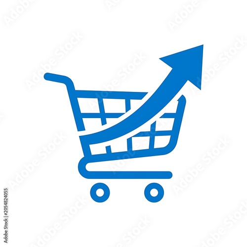 Shopping cart with upward arrow indicating growth and success.