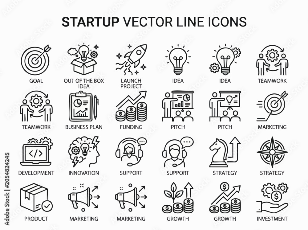 Fototapeta premium Startup vector line icons business.