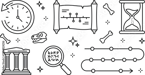 Fotografija History archaeology timeline time line icon set black linear vector icons collec
