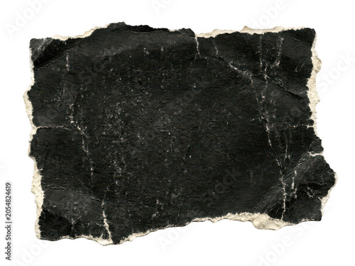 Torn Black Paper Fragment with Rough Edges and Textured Surface