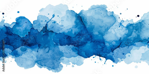 Cuadro en lienzo Abstract blue watercolor background with paint texture, ink splash, soft sky clo