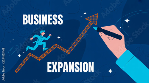 Business Growth and Expansion Strategy Concept with Upward Trend Arrow and Entrepreneur Illustration