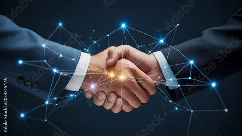 Business Partnership and Digital Network Connection Concept with Successful Handshake