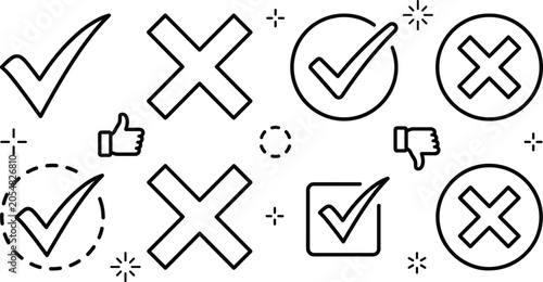 Bild auf Leinwand Check mark and cross icon set checkmark cancel feedback vector illustration coll