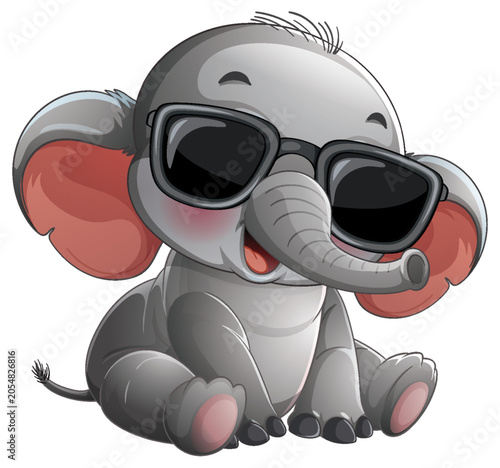 Adorable Cartoon Baby Elephant Wearing Sunglasses Vector Illustration