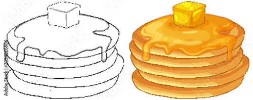 Stack of Pancakes with Butter and Syrup Vector Illustration Set