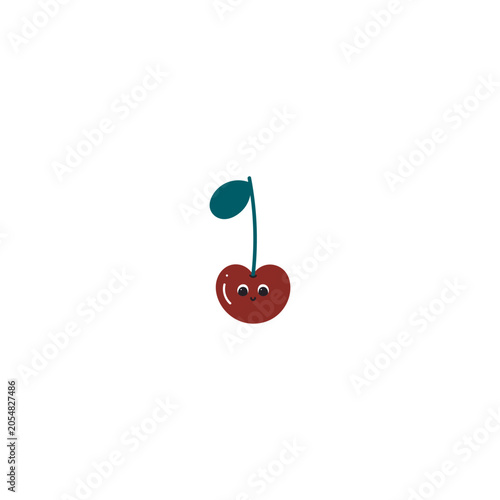 Cute cherry. Cartoon flat vector illustration. For card, posters, banners, books, printing on the pack, clothes, fabric, wallpaper, textile or dishes.
