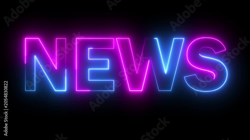 Neon NEWS text icon animation glowing pink and blue color business poster template signboard alphabet font letter word banner sign seamless light effect footage on black background
