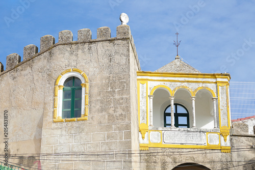 Tableau sur toile Arco de Santa Clara historic stone archway and medieval fortification walls under a blue sky in the garrison border town of Elvas, Alentejo region, Portugal