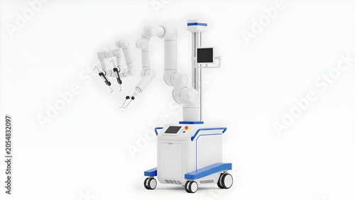 Medical staff operate on patient with robotic surgical system in hospital