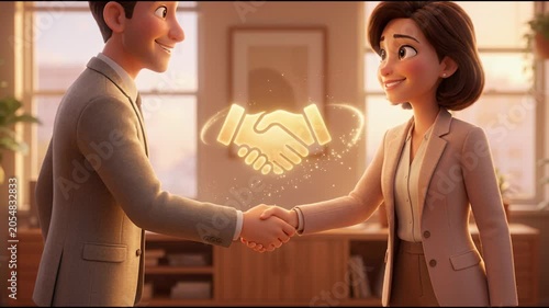 Animated characters handshake agreement deal concept illustration