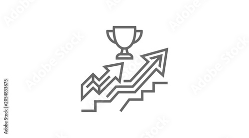 Rising business growth graph with winner trophy cup icon.