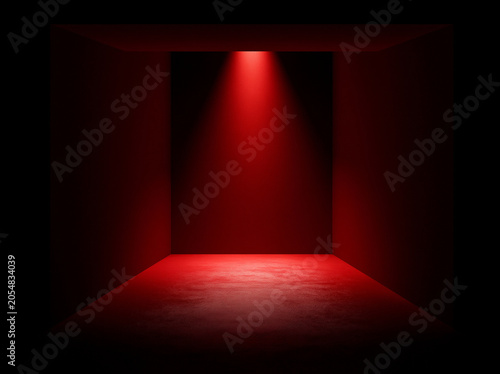 Dramatic Red Spotlight in an Empty Dark Studio Room Background